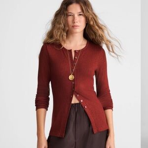 NWT Madewell Textural Cutaway Crewneck Cardigan M deep redwood